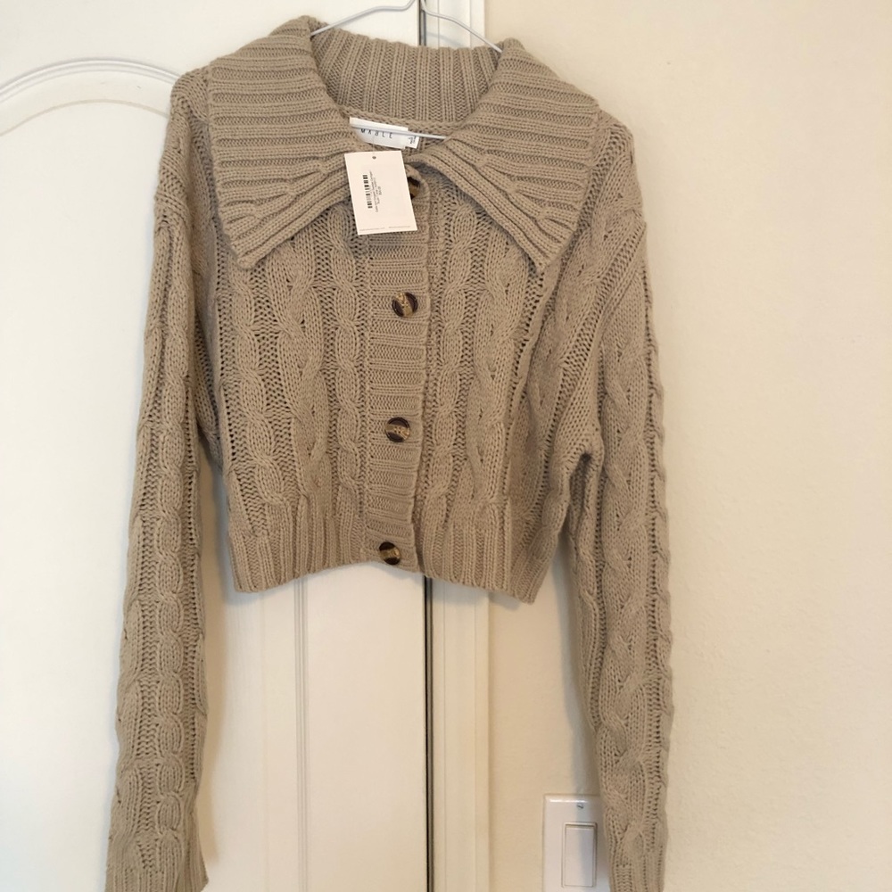 Cable Knit Cropped Sweater Cardigan Taupe size Large